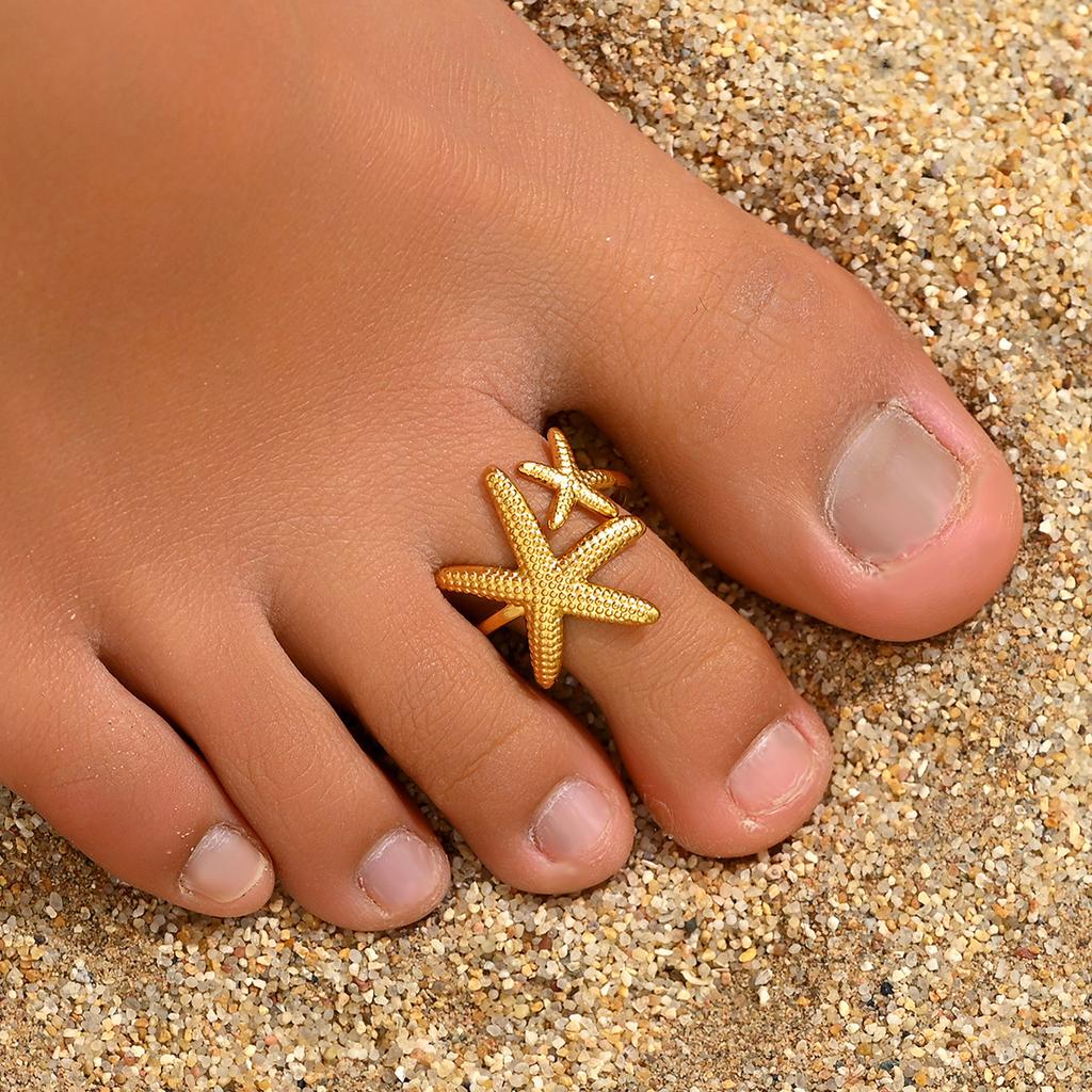 Women's Toe Ring Geometric Inlaid Pearl Starfish Beach Style Design Foot Ornaments Versatile High Sense