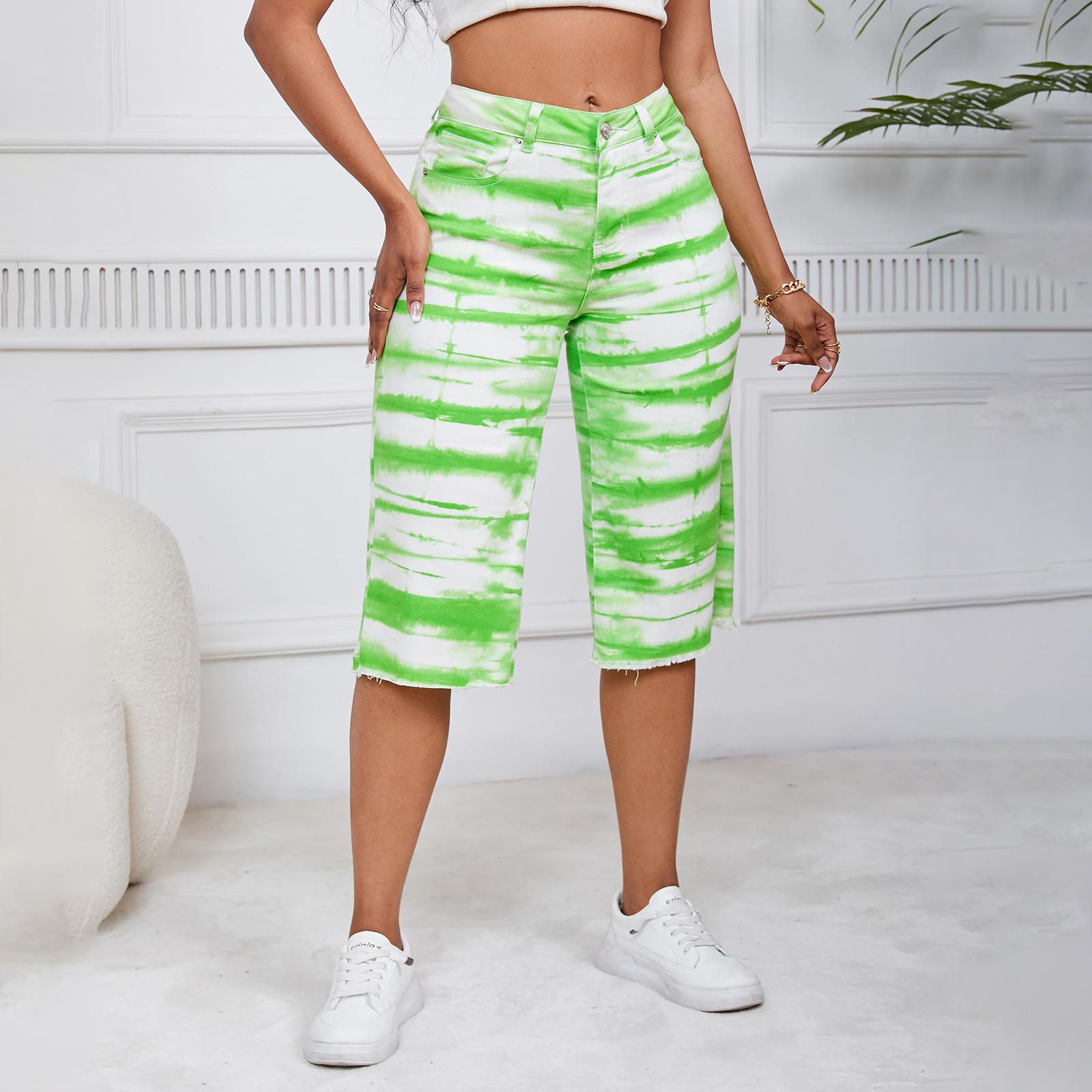 

Джинсовые брюки для женщин, рваные джинсы скинни с высокой талией, эластичные джинсовые капри, укороченные джеггинсы с карманами L зелёный