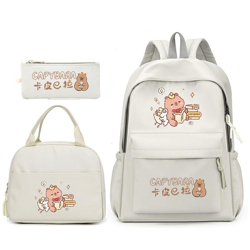 Large Capacity Schoolbag with Shoulder Strap; Student Three-piece Pencil Case Set