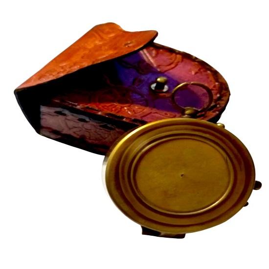 Style Brass Compass with Embossed Leather Case