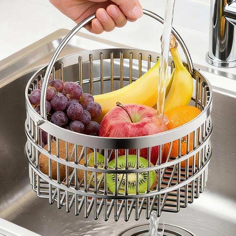 Multipurpose Stainless Steel Meshes Drainer Basket For Fruits Vegetables Snacks Utensils Kitchens Dining Room Organization