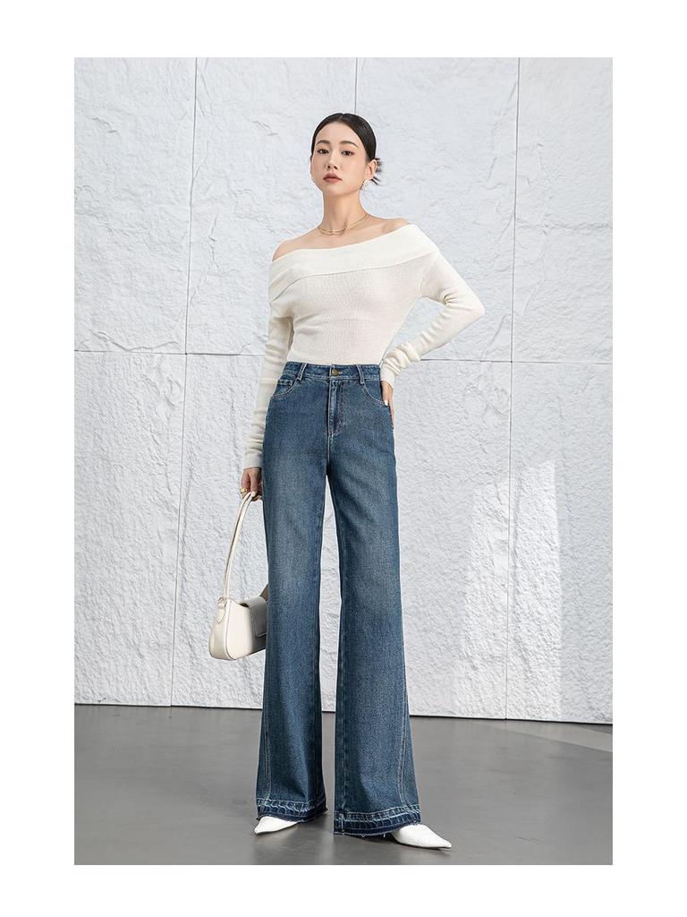 Xin Ge Women's Spring High Waist Retro Flare Jeans - Slimming Loose Fit, Wide Leg.