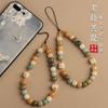 Charcoal-burned Cat Paw Bodhi Root Vintage Beads Olive Bamboo Knot Phone Chain Pendant for Women, Lucky Cat Phone Strap Anti-loss Accessory