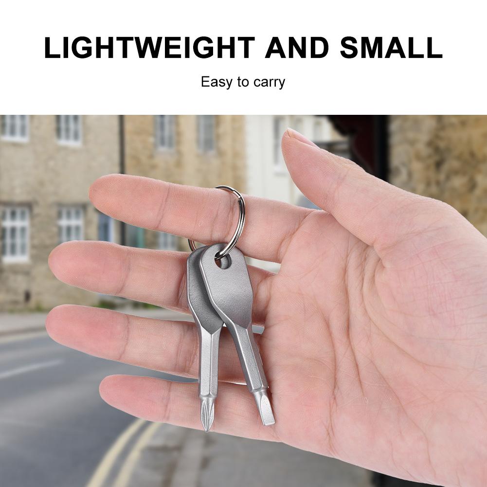 2 STÜCK Outdoor Edelstahl Tragbares Schraubendreher-Set Werkzeug mit Schlüsselring (Silber)
