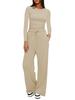 Kardashian Style Comfy Wide-Leg Tie-Up Set with Long Sleeves