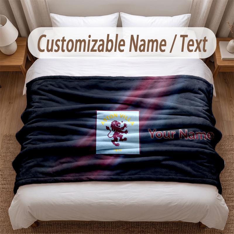 Aston Villa Printed Flannel Blanket Custom Name Text Soft Warm Throw For Bedroom Holiday Gift