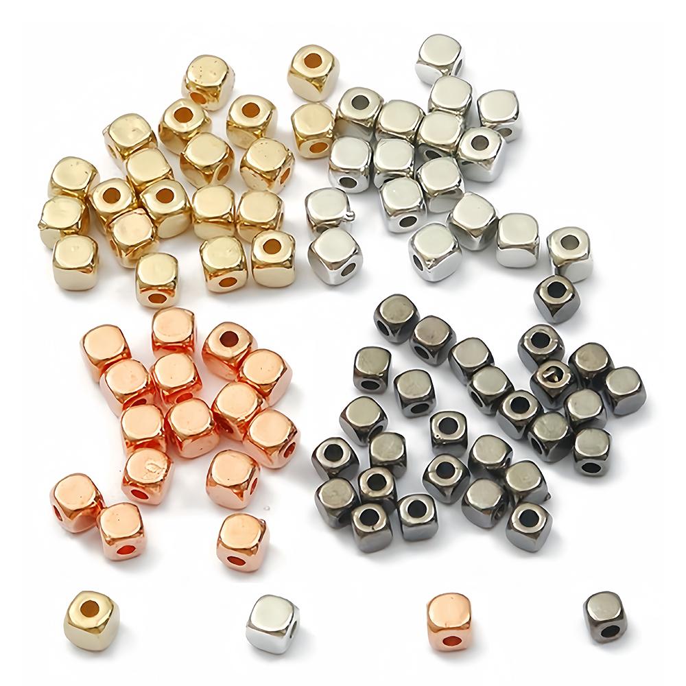 100-200pcs 3-4mm Cube Square Loose Spacer Solid Brass Beads Seed Beads for DIY Jewelry Making Bracelets Necklace Accessories