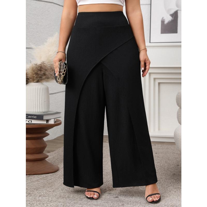 Women's Fashion Casual Solid Color Print High Waist Trousers Pants & Capris