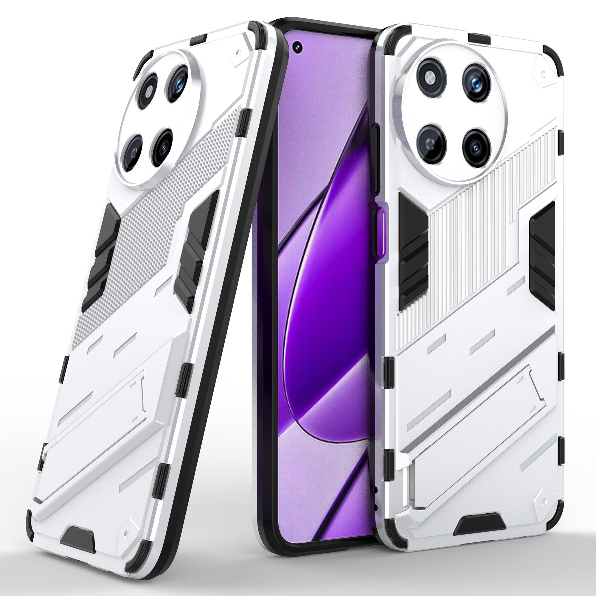 

For Realme 11 4G (159.9x73.3x7.95mm) Kickstand Case TPU+PC Phone Cover White