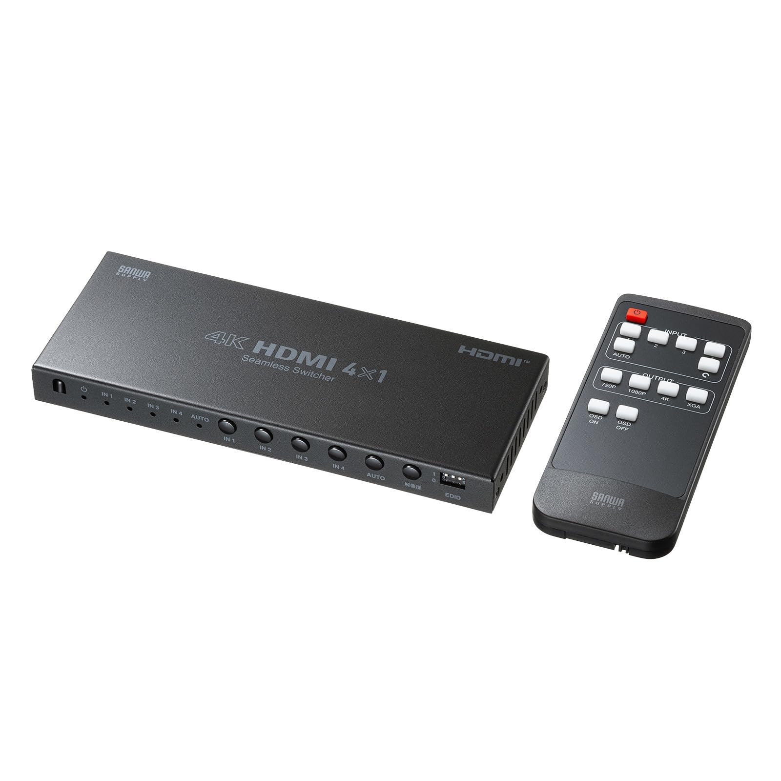 

Sanwa Supply HDMI-переключатель с бесшовным переключением и пультом дистанционного управления SW-UHD41RSL 4 входа, 1 выход (Совместимость с 4K, переключение, в комплекте) чёрный