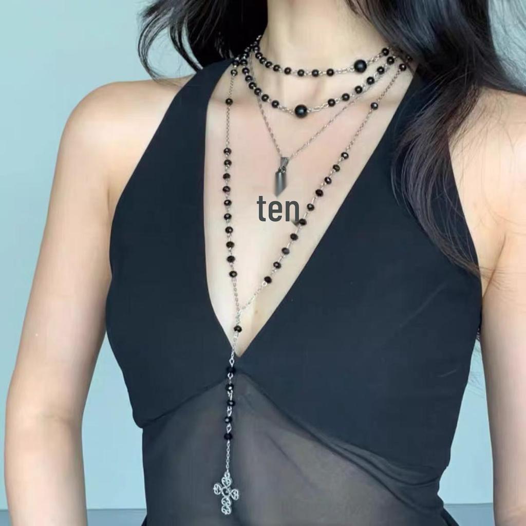 Y2K Spicy Girl Dark Star Leather Choker Necklace - Pure Desire Clavicle Chain