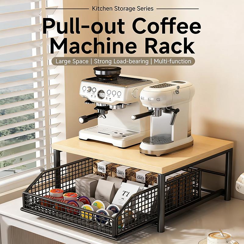 Modern Kitchen Microwave Stand Solid Wood and Metal Storage Shelf Sturdy Organizer for Space Saving Counter