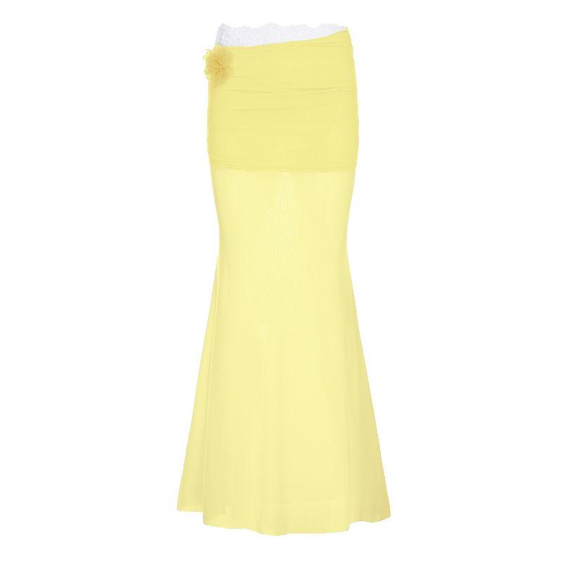 

H Home European and American Women s Clothing Pure Desire Sexy Three-Dimensional Flower Lace Patchwork Blue Skirt Sheer Mesh Long Skirt for Women Yellow L