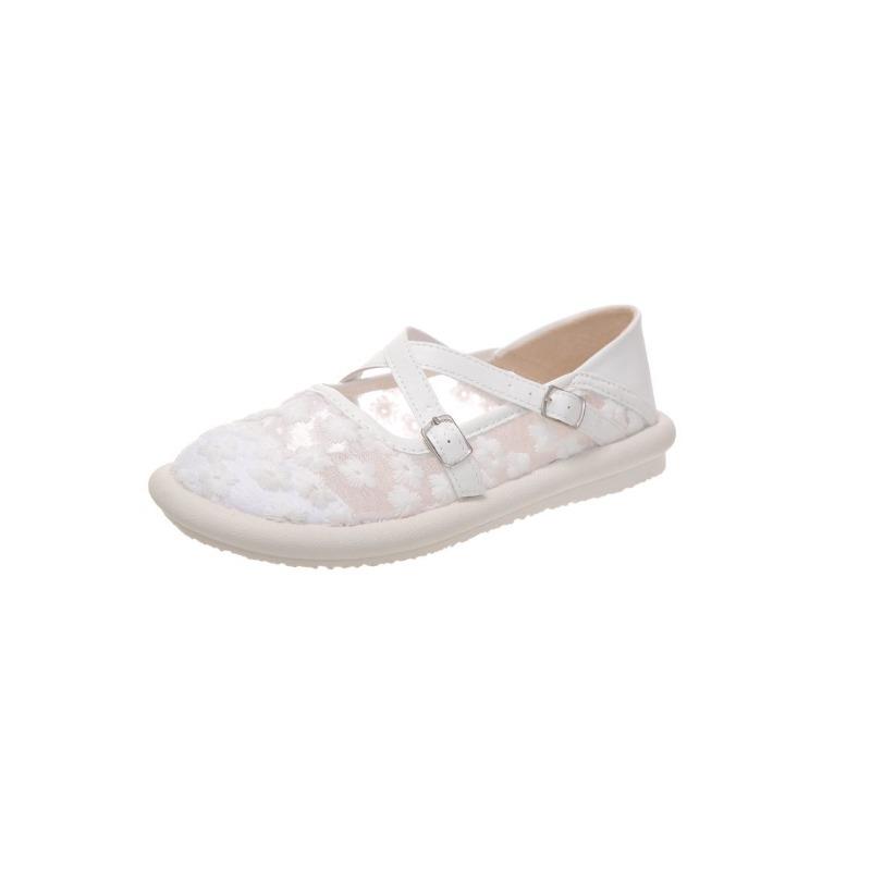 Fashion Mesh Embroidery Brand Lace Women Ballet Flats Fashion Breathable Women's Mary Jane Shoes Comfort Low Heel Soft Barefoot Shoes