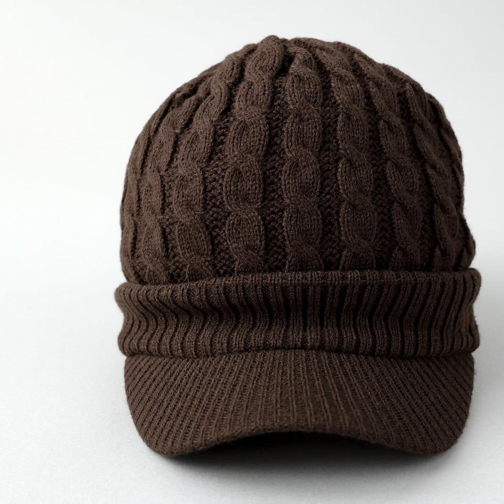 AVIREX cable knit knit cap with perfect for men and size 023 loose-fit brim, women, winter, brown,