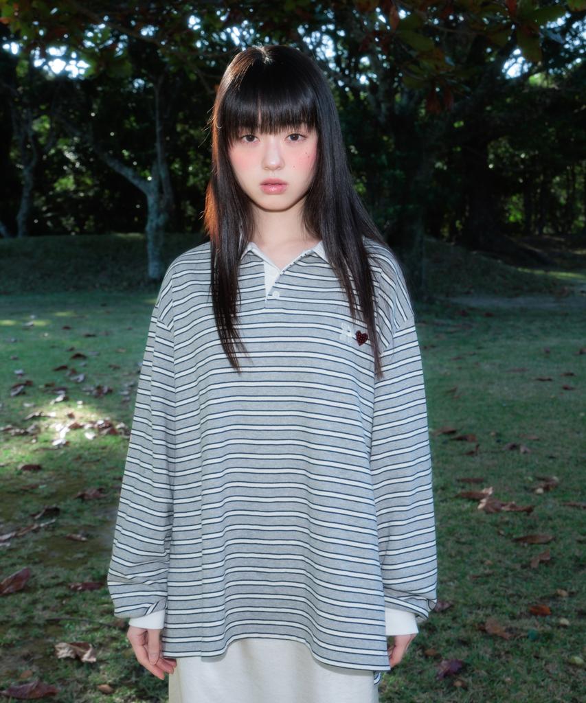 ROSEFRANTZ Stripe Collar Long Sleeve [Gray]