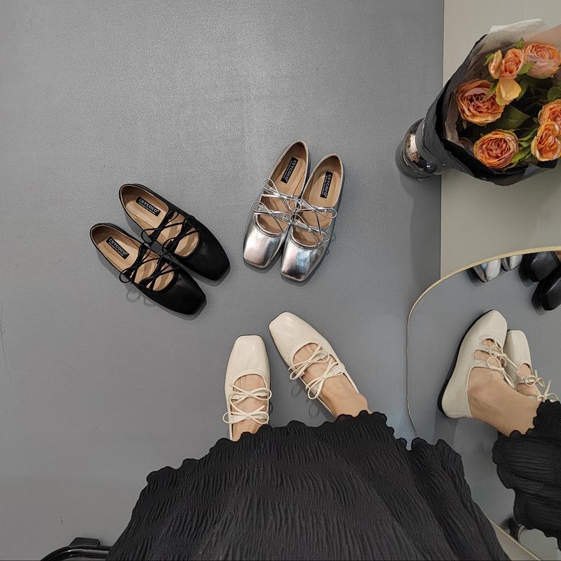 Korean version of square head butterfly flat shoes French ballet shoes