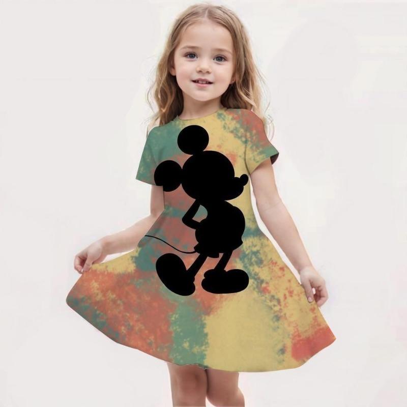 Girls Chic Color Block Unicorn Print Short Sleeve T-Shirt Dress Casual Dresses Summer Outwear