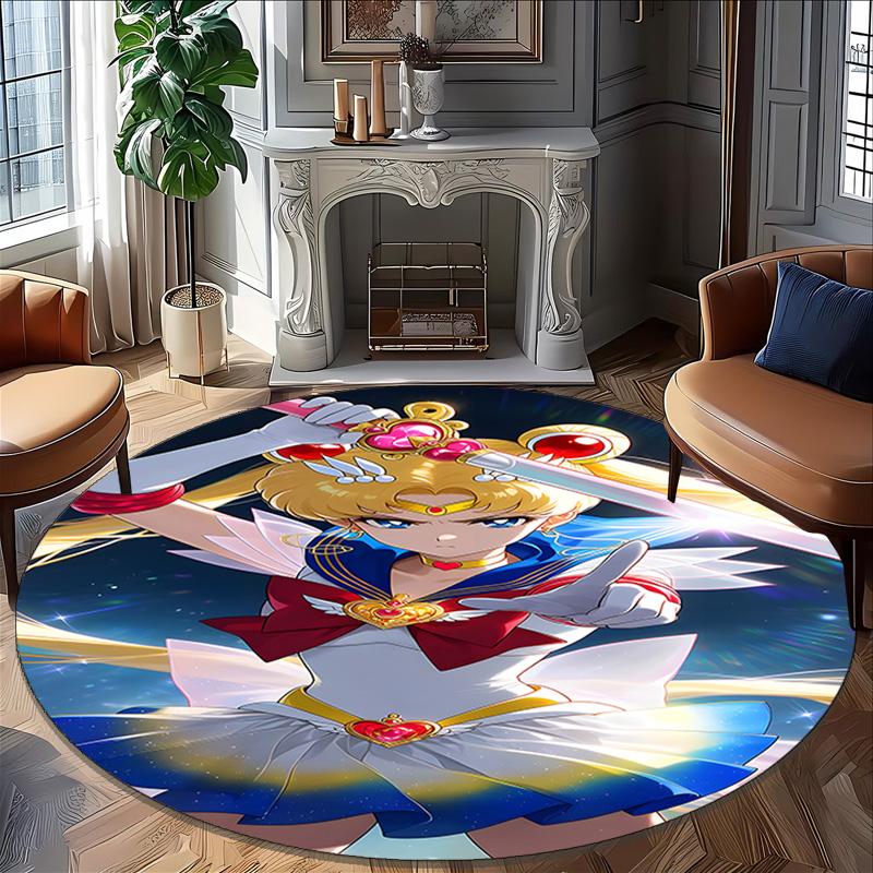 1pc Sailor Moon Carpet, Round Rug, Comfortable, Suitable for Entryways, Living Rooms, Office, And Bedrooms, Christmas Decoration