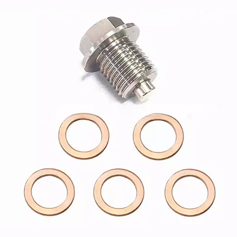 Universeller Ölablassschraube M14x1 5mm Magnetisches Design Wird mit 5 Stück Kupferdichtungen geliefert Für verlängerte Motorlebensdauer