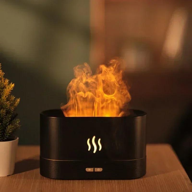 

USB Humidifier Creative Flame Aromatherapy Diffuser with Intelligent Auto Shut-Off LED Night Light for Desk Gift чёрный