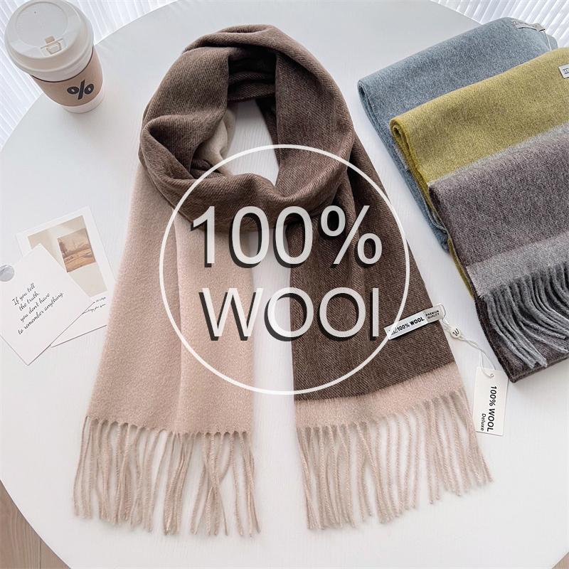 Luxury Winter 100% Wool Scarf Women Solid Pure Cashmere Handkerchief Warm Pashmina Female Shawl Plaid Wrap Soft Bufanda