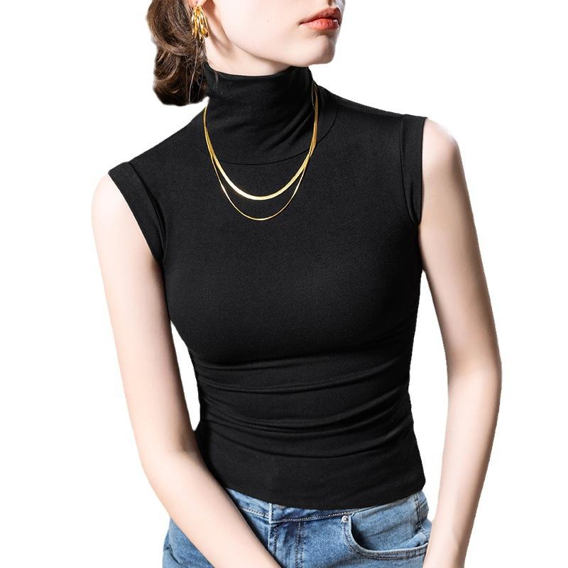 Turtleneck Bottoming Shirt Women's New Women's Clothing Solid Color Elastic Shirt Temperament Sleeveless Vest Top