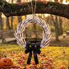 Halloween Skeleton Wreath Hand for Front Door, Gothic Spooky Hanging Garland Decoration with Black Bow And Skulls Door Wall Holiday Party Decor