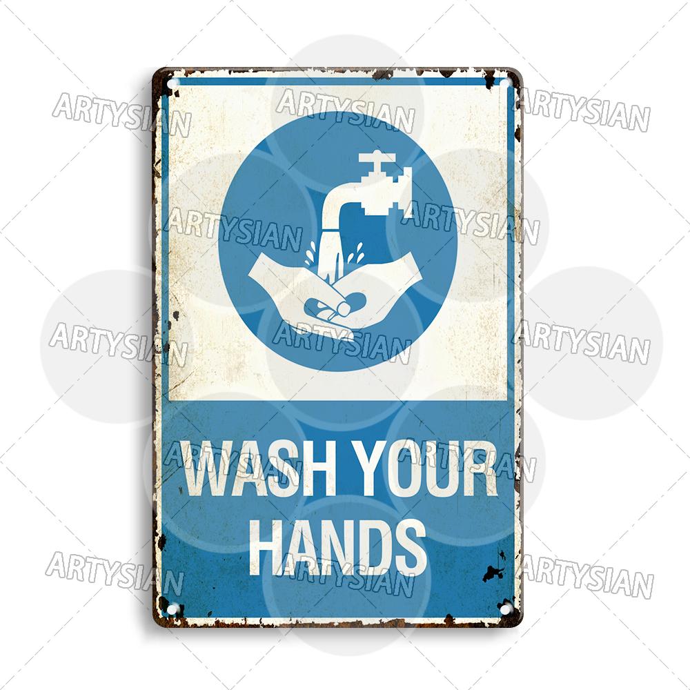Hygiene Metal Sign No Shoes No Food Drink Restaurant Office School Public Space Plaque Wash Your Hand Sanitizer Keep Clean Sign