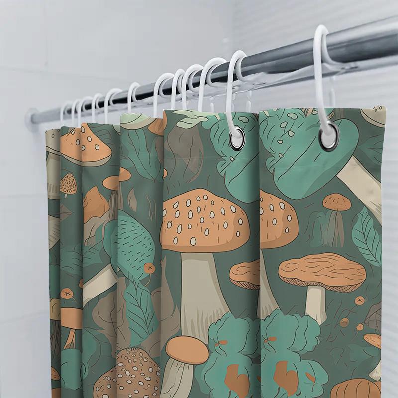 Charming Mushroom Print Shower Curtain Vivid Unique Decor For Your Bathroom