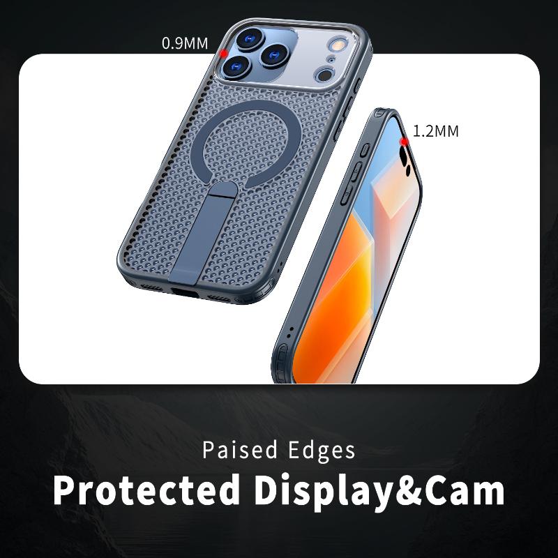 For Magsafe Magnetic Luxury Solid Color Heat Dissipation Folding Bracket Phone Case For iPhone 17 Pro Max Air Bumper Back Cover