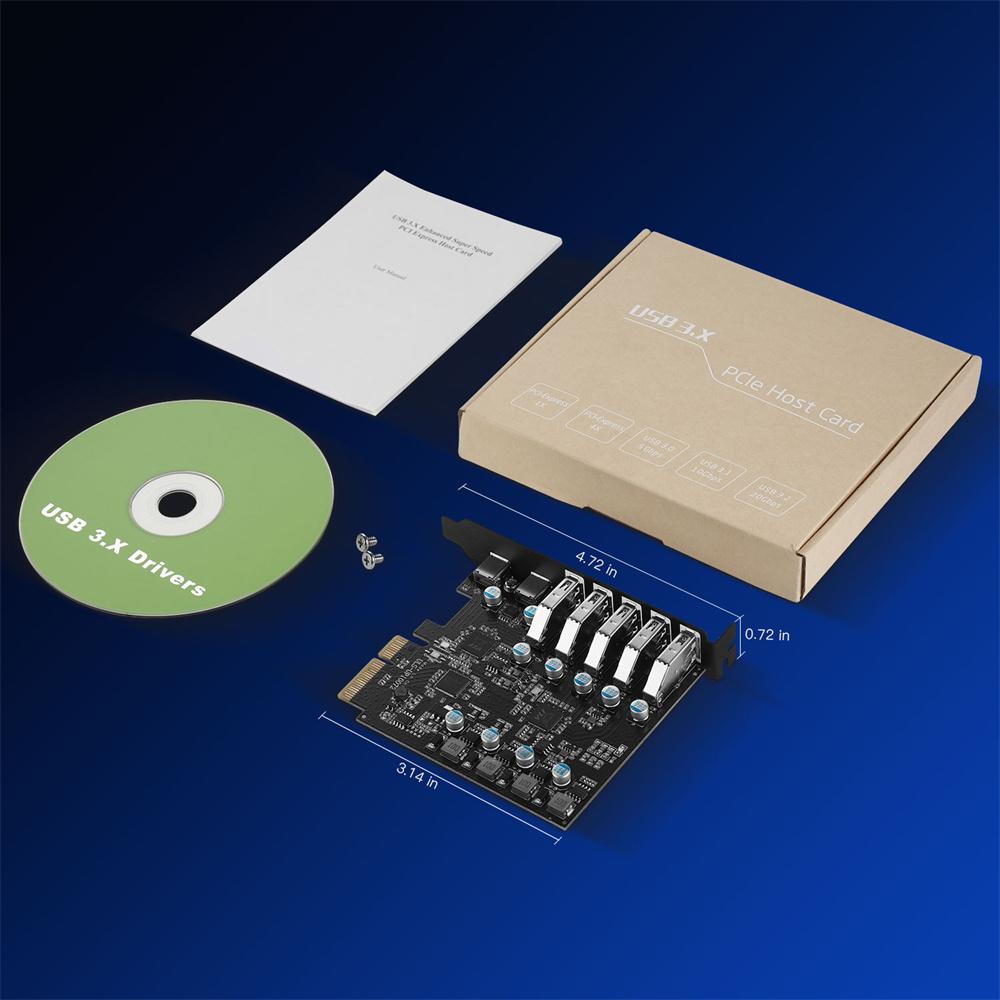 USB 3.2 PCIe Card PCIe X1 USB 3.2 Expansion Card 5 USB-A and 2 USB-C Ports MAX 10Gbps for Desktop Computer