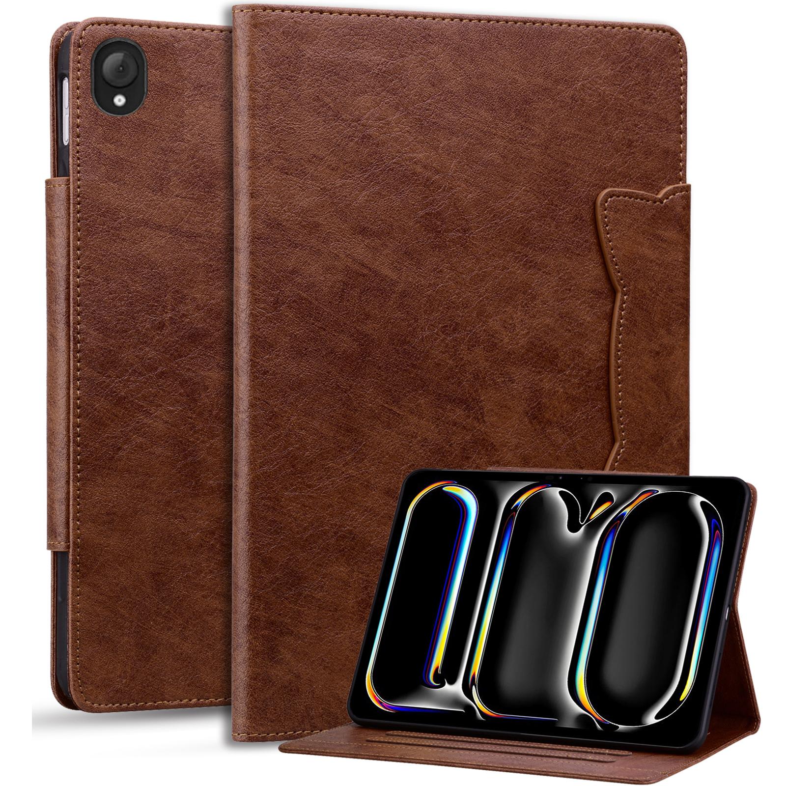 

For Lenovo Tab K10C/E10C Case Cat Buckle Closure Leather Protective Stand Cover Brown