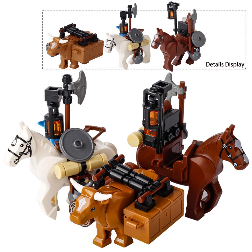 MOC Bricks War Medieval Carriage Building Blocks Knights Transport Cattle Cart Travelers Sachet Horse Chariot Prison Weapons Toy