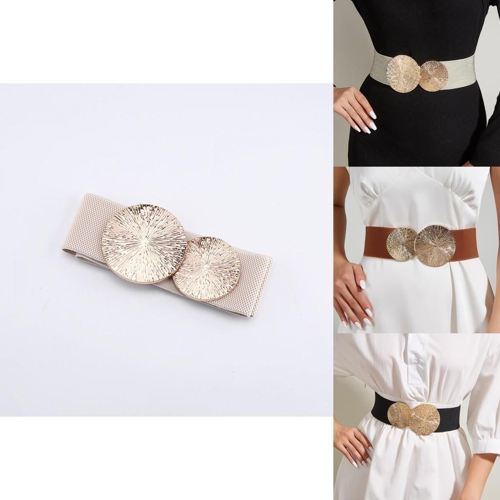 European And American Style Wide Elastic Waist Belt With Double Circle Buckle For Women
