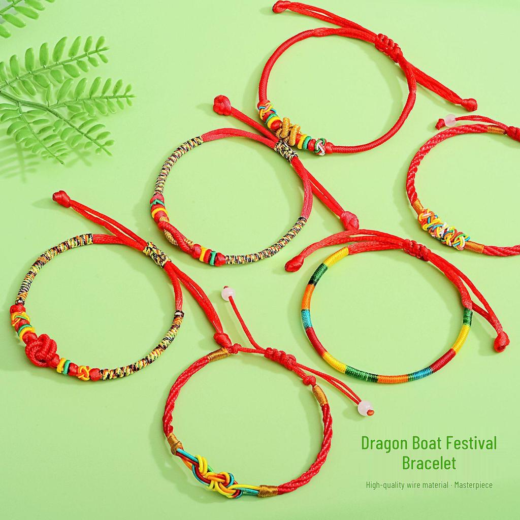 Handgefertigtes Fünffarbiges Knottenarmband: Ethnischer Stil Drachenbootfest-Accessoire für Erwachsene & Kinder