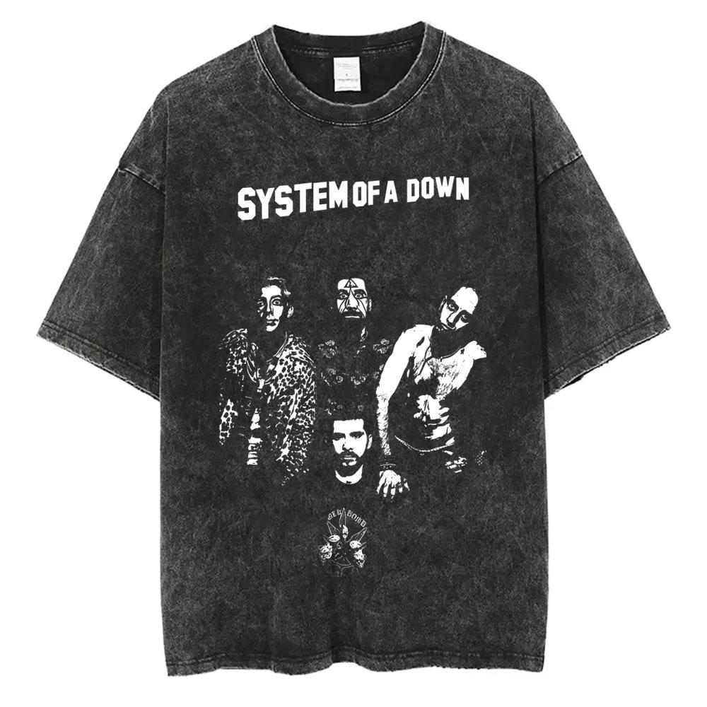 Washed Vintage System of A Down Graphic T-shirt Men Gothic Oversized T Shirt Men's 90s Alternative Metal Rock Band T-shirt