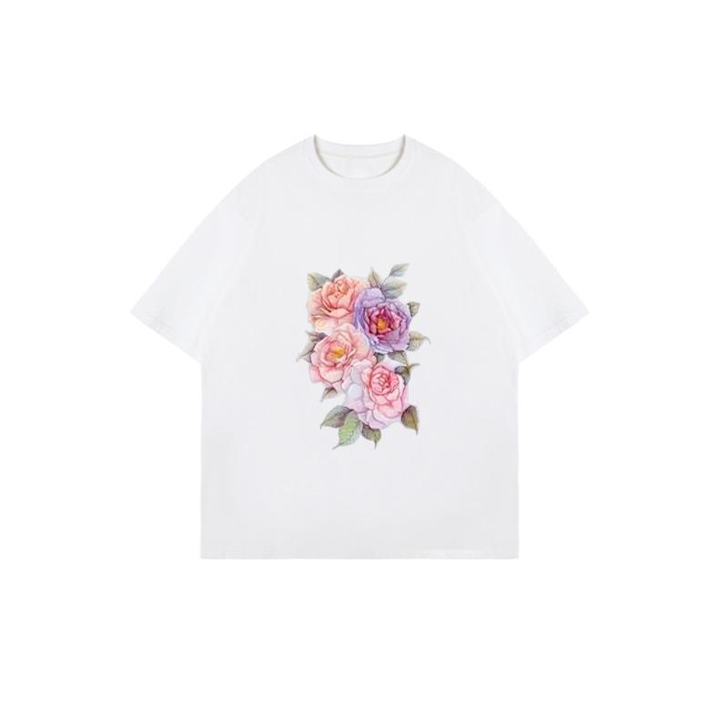 Black Oversized T Shirt With Floral Rose Print For Casual Wear