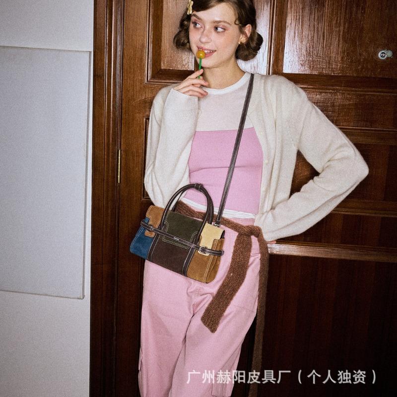 Machimachi bag, color matching portable small square bag, genuine leather women's bag, niche fashion messenger bag, autumn and winter new models