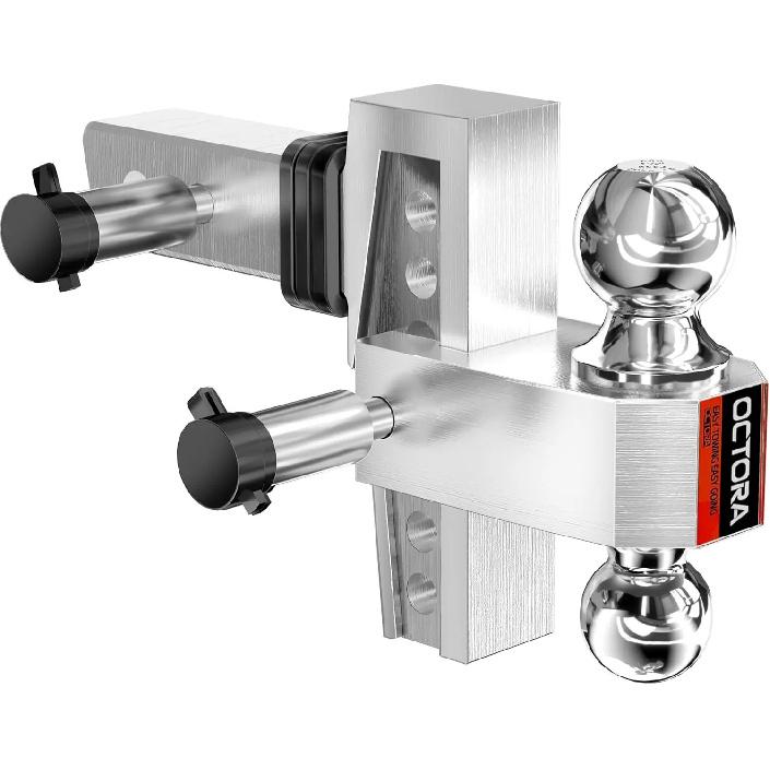 Adjustable Aluminum Tow Hitch for 2-Inch Receiver, 6-Inch Drop/Rise, 12,500 LBS GTW with Anti-Theft Locking Pins