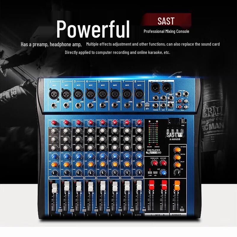 SAST K88 Professional 8-Channel Bluetooth Mixer CN plug (adapter included)