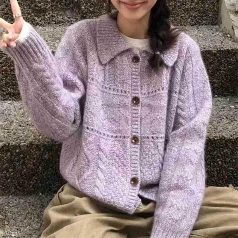 Women's Retro Loose Knit Wool Cardigan - Korean Autumn/Winter Style