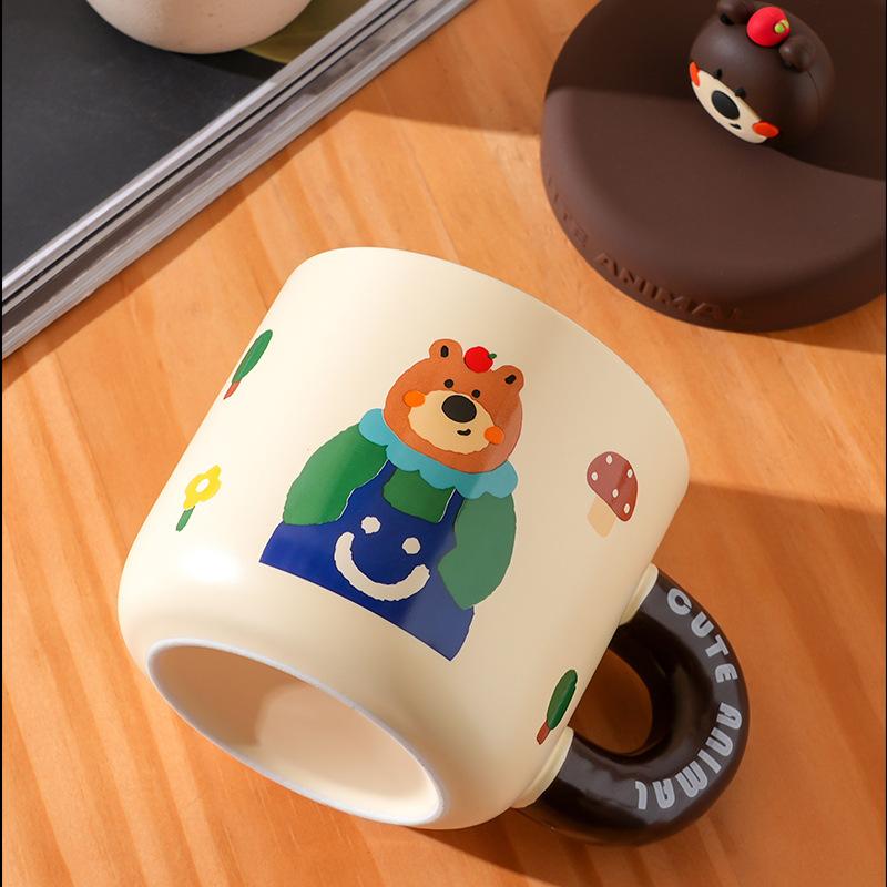 Small Gift Bag Lid Search Ceramic Cup High Value Large Capacity Small Bear Cute Mug Couple Water Cup High Temperature Resistance Cup