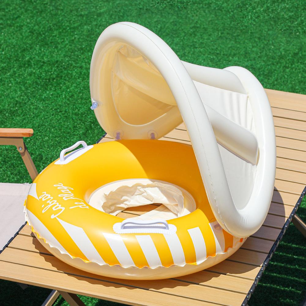 2026 New Nordic Style Kids Swim Ring With Sunshade Inflatable PVC Float Seat Water Play Toy Beach Party Fun