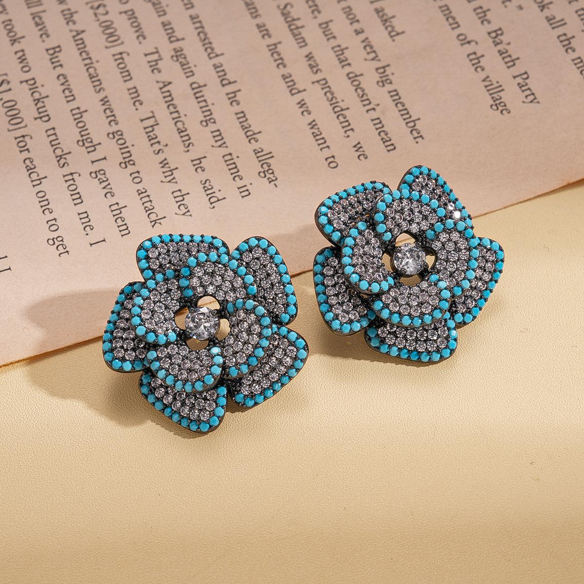 Vintage zircon flower silver needle stud earrings exquisite earrings