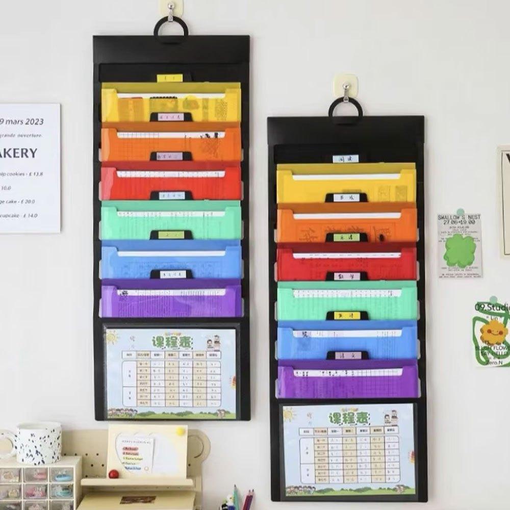 Wall-Mounted Rainbow Accordion File Folder Office Document Bag 6-pocket Hanging Folder Multi-color Hanging File Organizer Multi-layer Classification