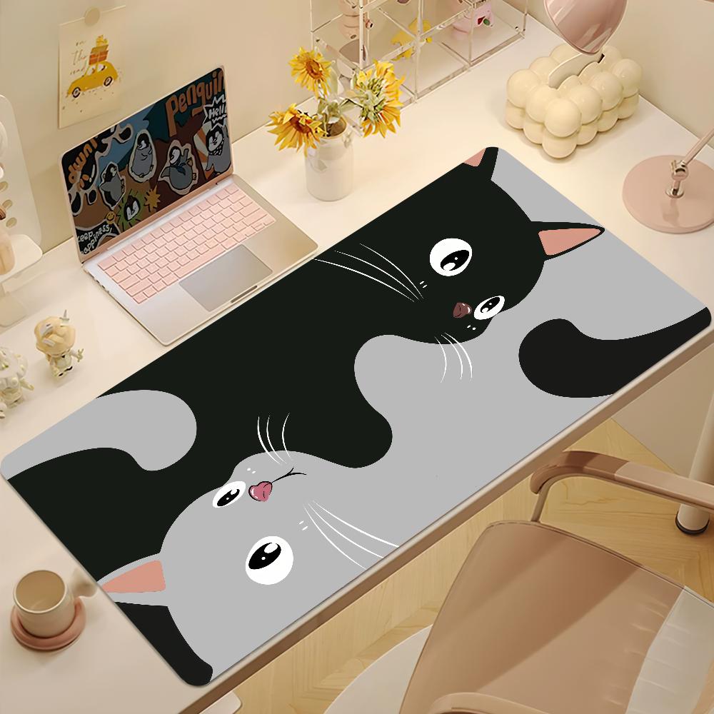 black and white cats fun cute cool Mouse Pad Nonslip Lockedge Thickened Desktop MousePad Large Comfort Gaming Office Student XL 400x800x2mm