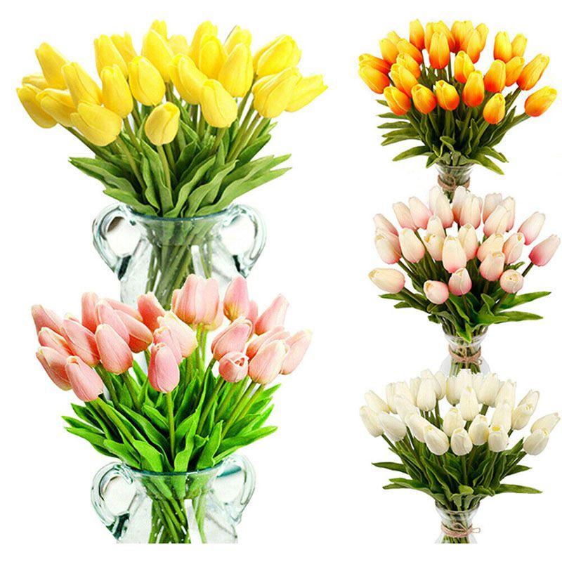 Exquisite No Color Fading Artificial Tulip Flowers For Cafe And Bookstore Decorations