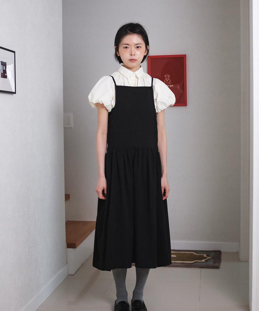 COTTON BELL Seersucker Smocked Dress - Black