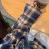 Women's Korean Retro Plaid Shirt Jacket - Dark Blue, Long Sleeve, Loose Fit for Autumn/Winter